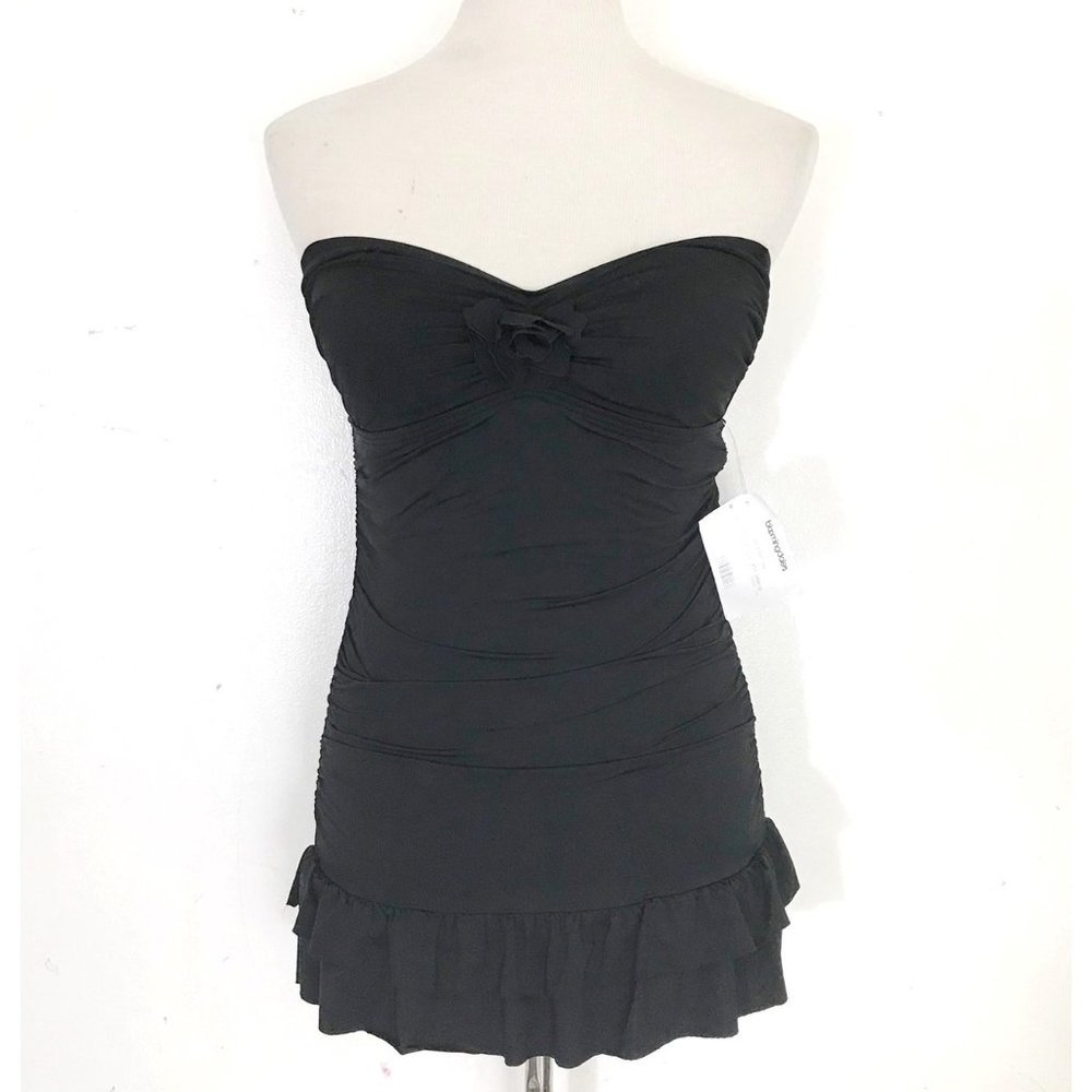 Kenneth Cole Reaction Strapless One Piece Swimsuit Ruffle Bottom Med.